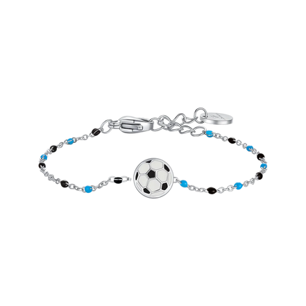 luca barra - BRACCIALE IN ACCIAIO CON PALLONE E PIETRE AZZURE E NERE