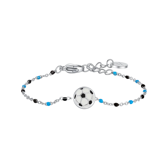 luca barra - BRACCIALE IN ACCIAIO CON PALLONE E PIETRE AZZURE E NERE