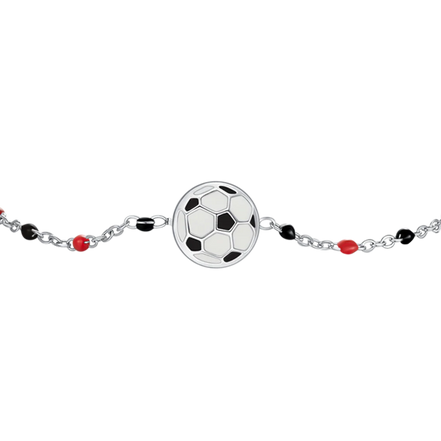 luca barra - BRACCIALE IN ACCIAIO CON PALLONE E PIETRE NERE E ROSSE