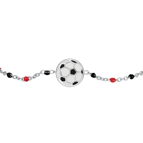 luca barra - BRACCIALE IN ACCIAIO CON PALLONE E PIETRE NERE E ROSSE