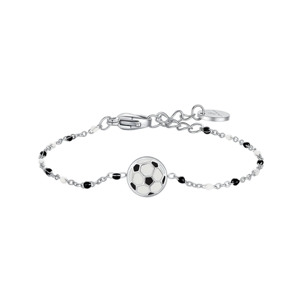 luca barra - BRACCIALE IN ACCIAIO CON PALLONE E PIETRE NERE E BIANCHE
