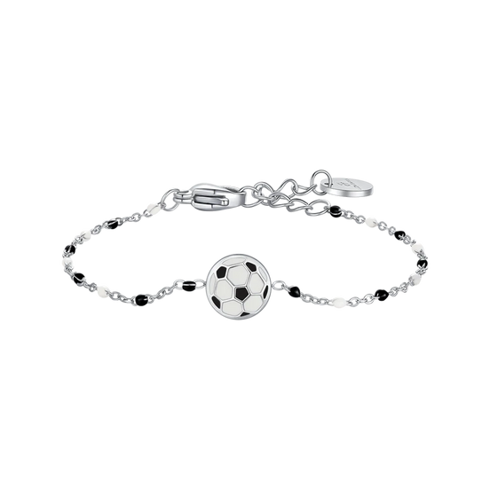 luca barra - BRACCIALE IN ACCIAIO CON PALLONE E PIETRE NERE E BIANCHE