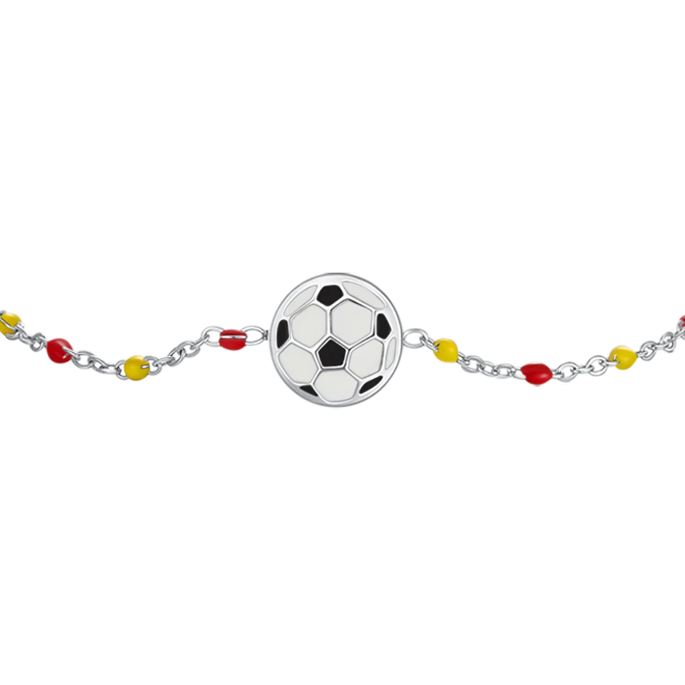 luca barra - BRACCIALE IN ACCIAIO CON PALLONE E PIETRE GIALLE E ROSSE