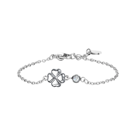 luca barra - BRACCIALE IN ACCIAIO CON QUADRIFOGLIO E CRISTALLO BIANCO