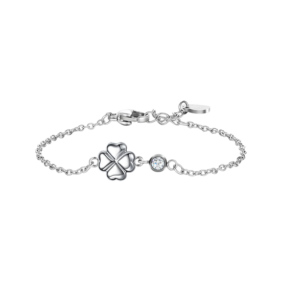 luca barra - BRACCIALE IN ACCIAIO CON QUADRIFOGLIO E CRISTALLO BIANCO
