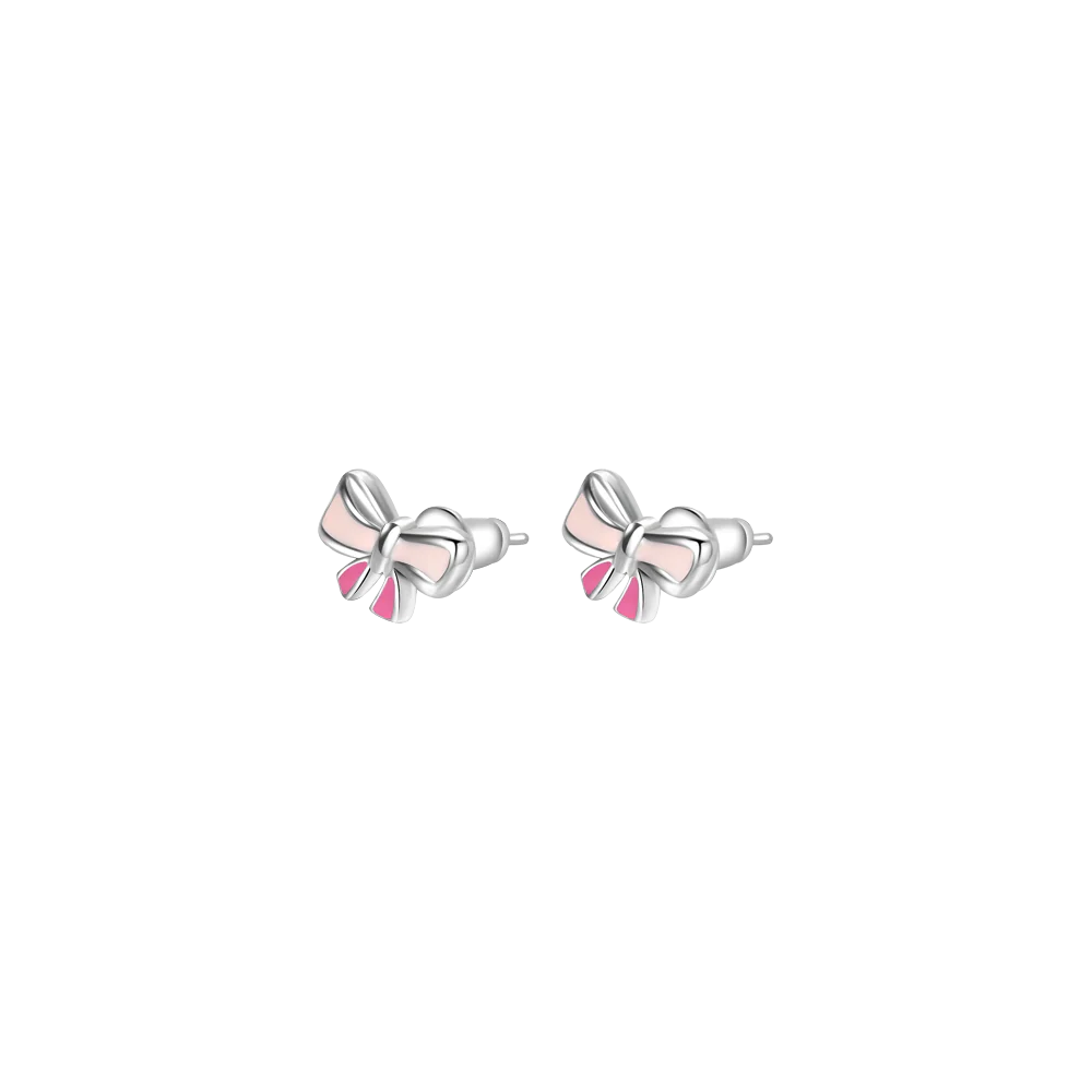 luca barra - ORECCHINI IN ACCIAIO, FIOCCO CON SMALTO ROSA E FUCSIA