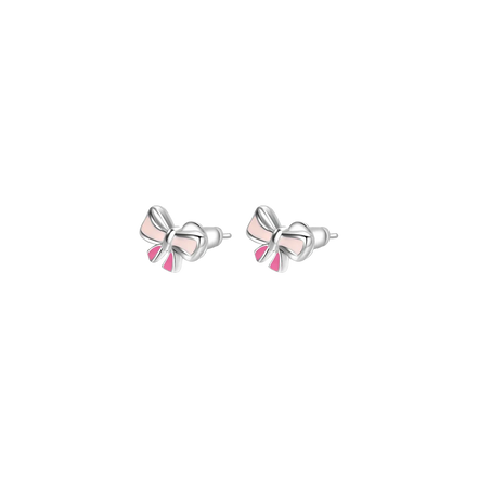 luca barra - ORECCHINI IN ACCIAIO, FIOCCO CON SMALTO ROSA E FUCSIA
