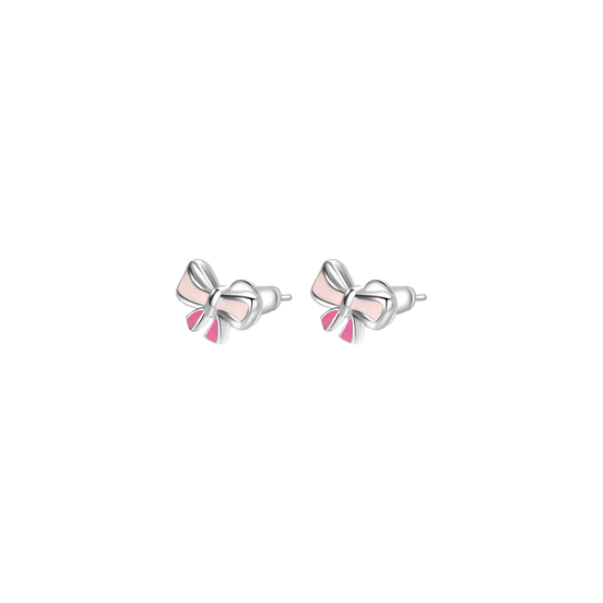 luca barra - ORECCHINI IN ACCIAIO, FIOCCO CON SMALTO ROSA E FUCSIA