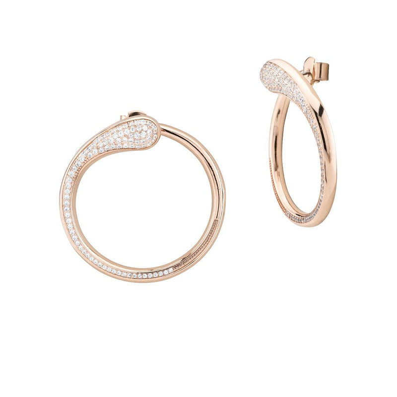 KOR038RS Orecchini contrarié con zirconi color oro rosa