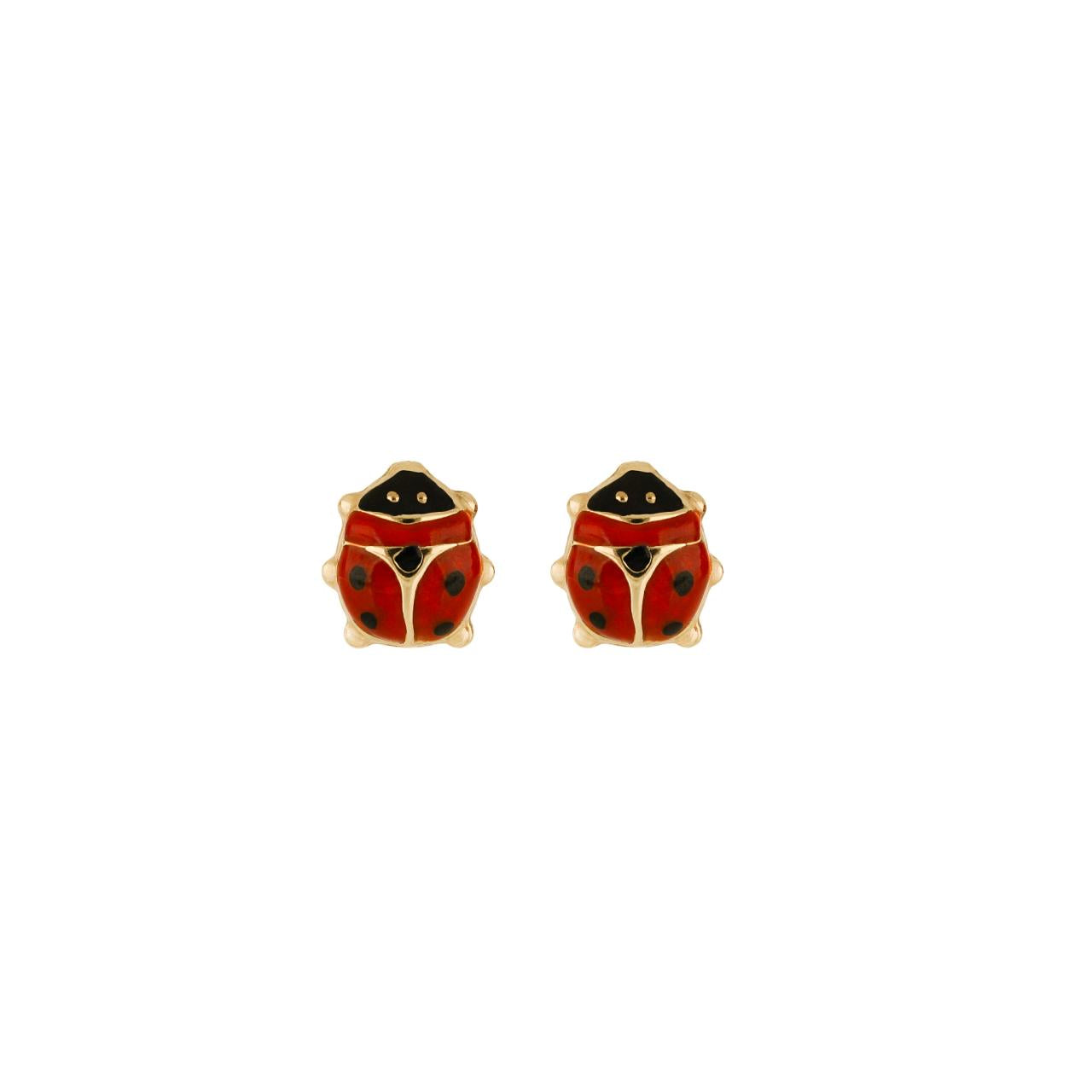 igold - Orecchini a lobo coccinella smaltata in oro giallo 375% 9kt