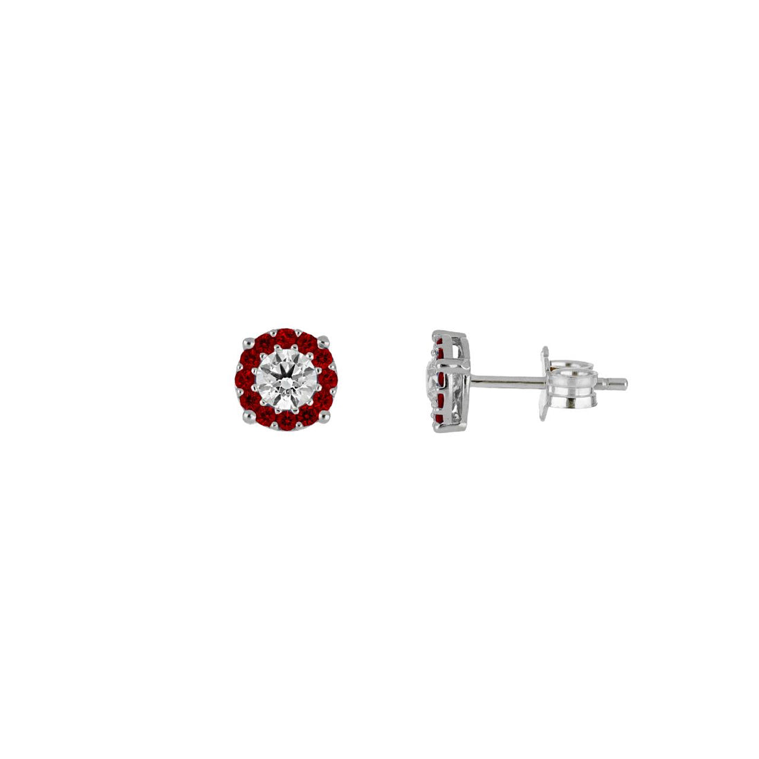 igold - Orecchini punto luce con halo rosso in oro bianco 375% 9 kt