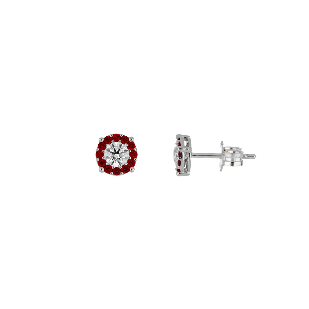 igold - Orecchini punto luce con halo rosso in oro bianco 375% 9 kt