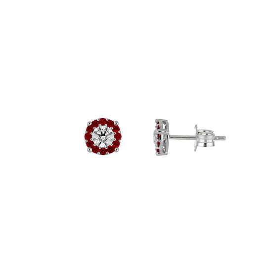 igold - Orecchini punto luce con halo rosso in oro bianco 375% 9 kt