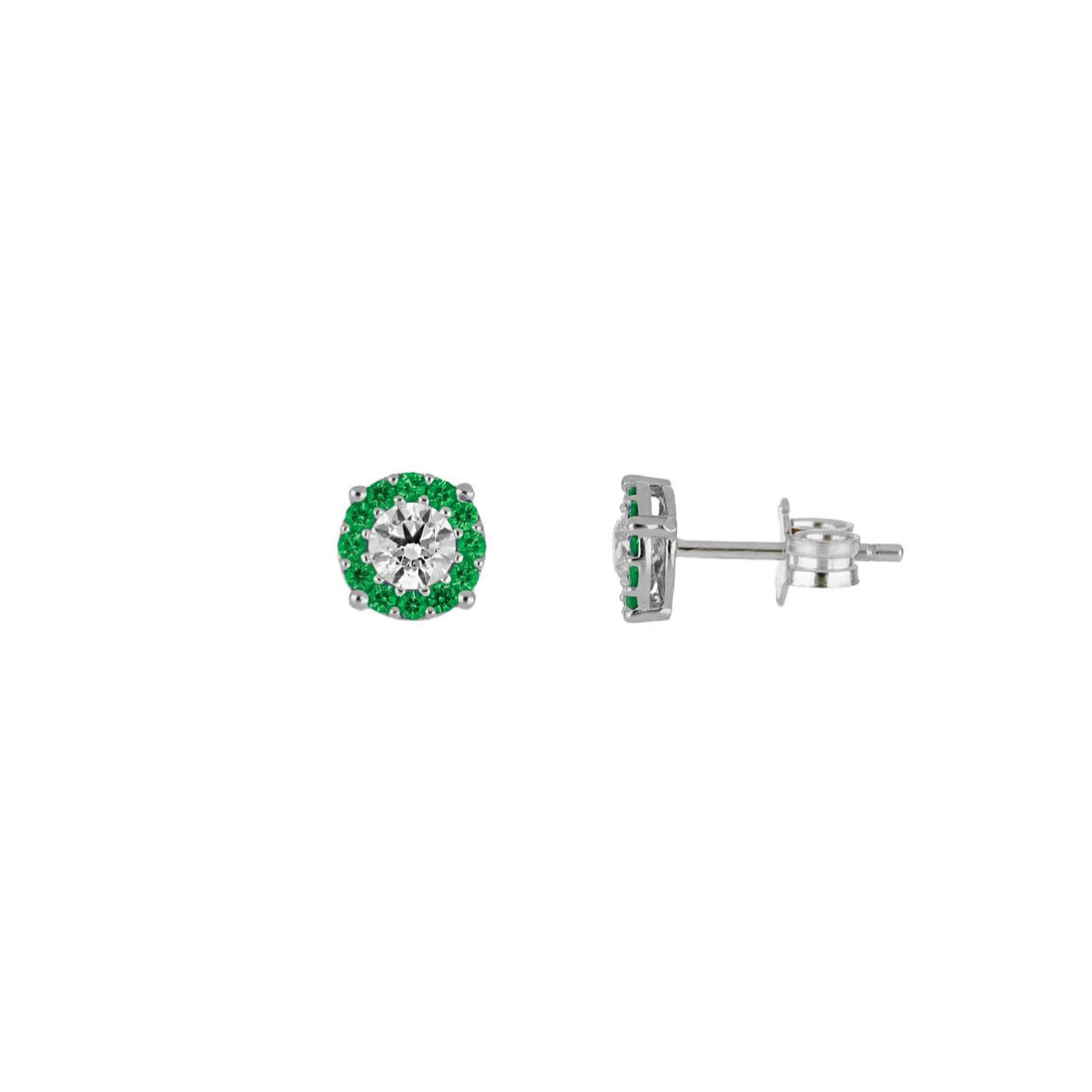 igold - Orecchini punto luce con contorno verde in oro bianco 375% 9 kt