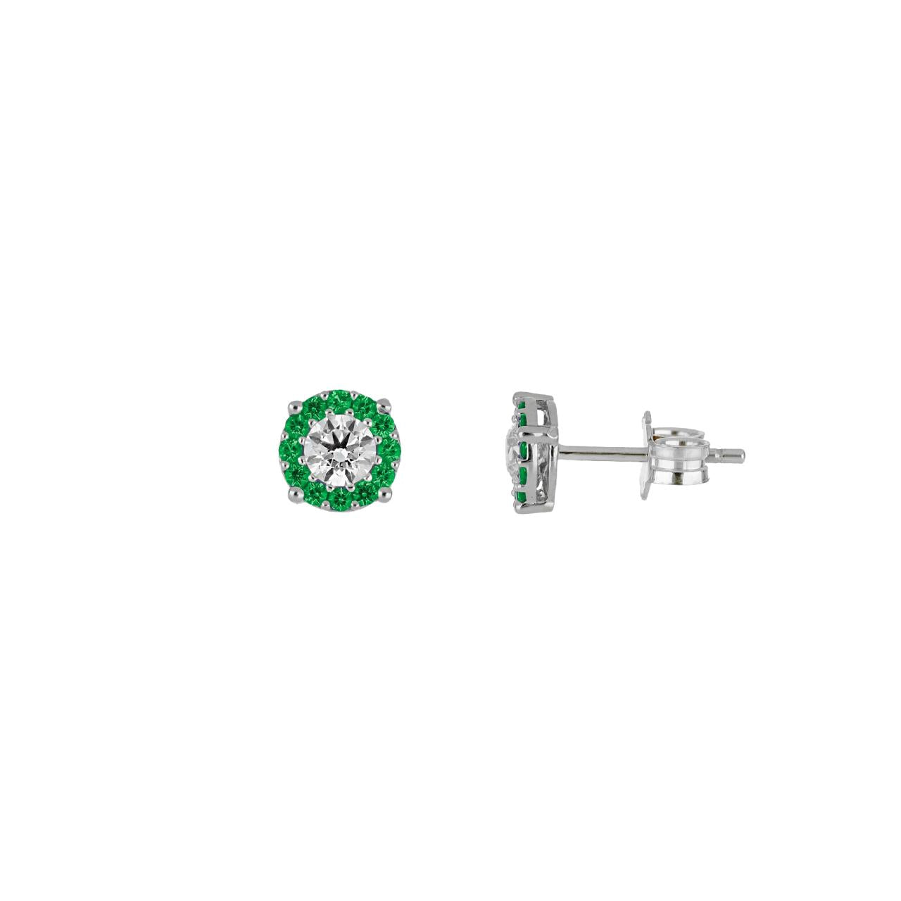 igold - Orecchini punto luce con contorno verde in oro bianco 375% 9 kt