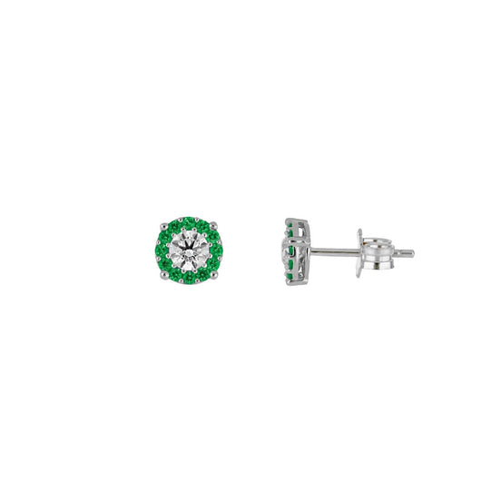 igold - Orecchini punto luce con contorno verde in oro bianco 375% 9 kt