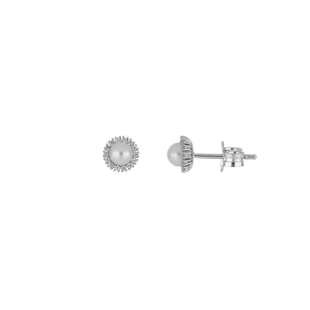igold - Orecchini a lobo con perla e contorno luminoso in oro bianco 375% 9kt