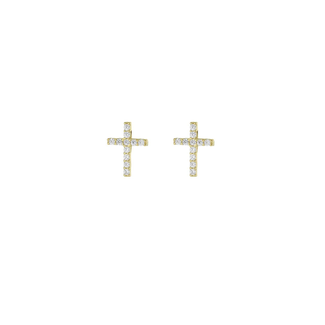 igold - Orecchini a lobo a croce con zirconi in oro giallo 375% 9 kt