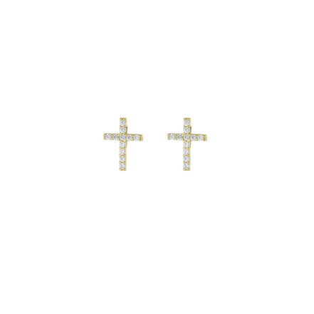 igold - Orecchini a lobo a croce con zirconi in oro giallo 375% 9 kt