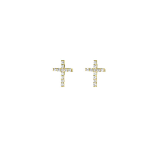 igold - Orecchini a lobo a croce con zirconi in oro giallo 375% 9 kt