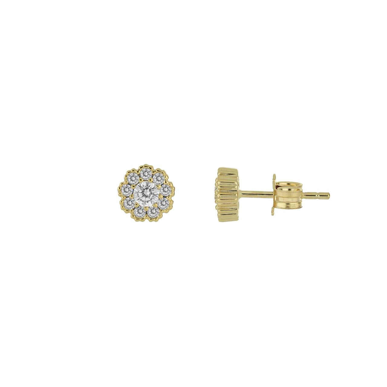 igold - Orecchini a lobo rosetta con zirconi in oro giallo 375% 9 kt
