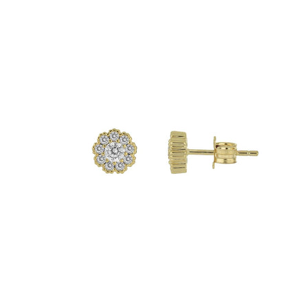 igold - Orecchini a lobo rosetta con zirconi in oro giallo 375% 9 kt