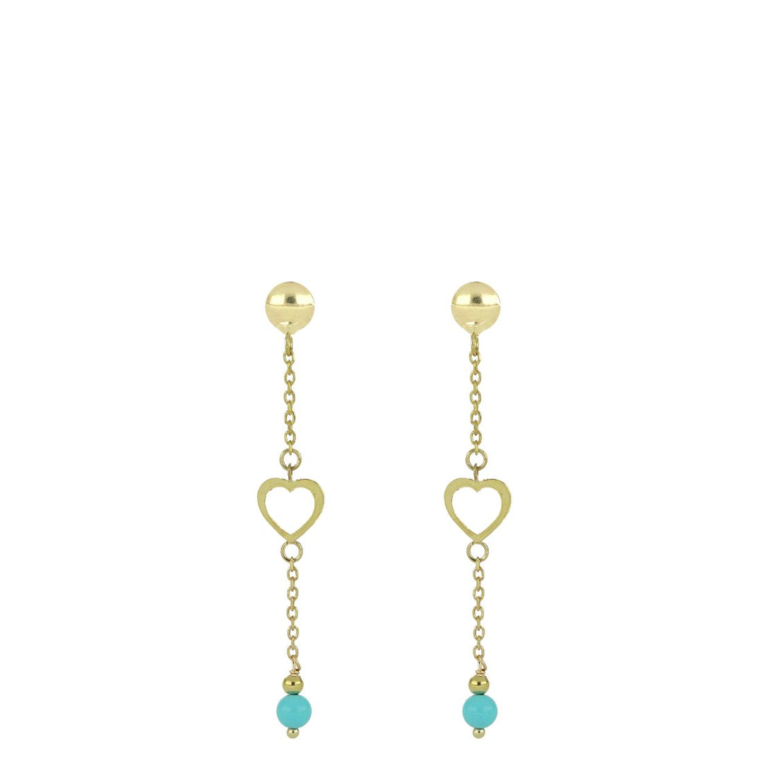 Orecchini Pendenti con Cuore e perla Turchese in Oro 9kt