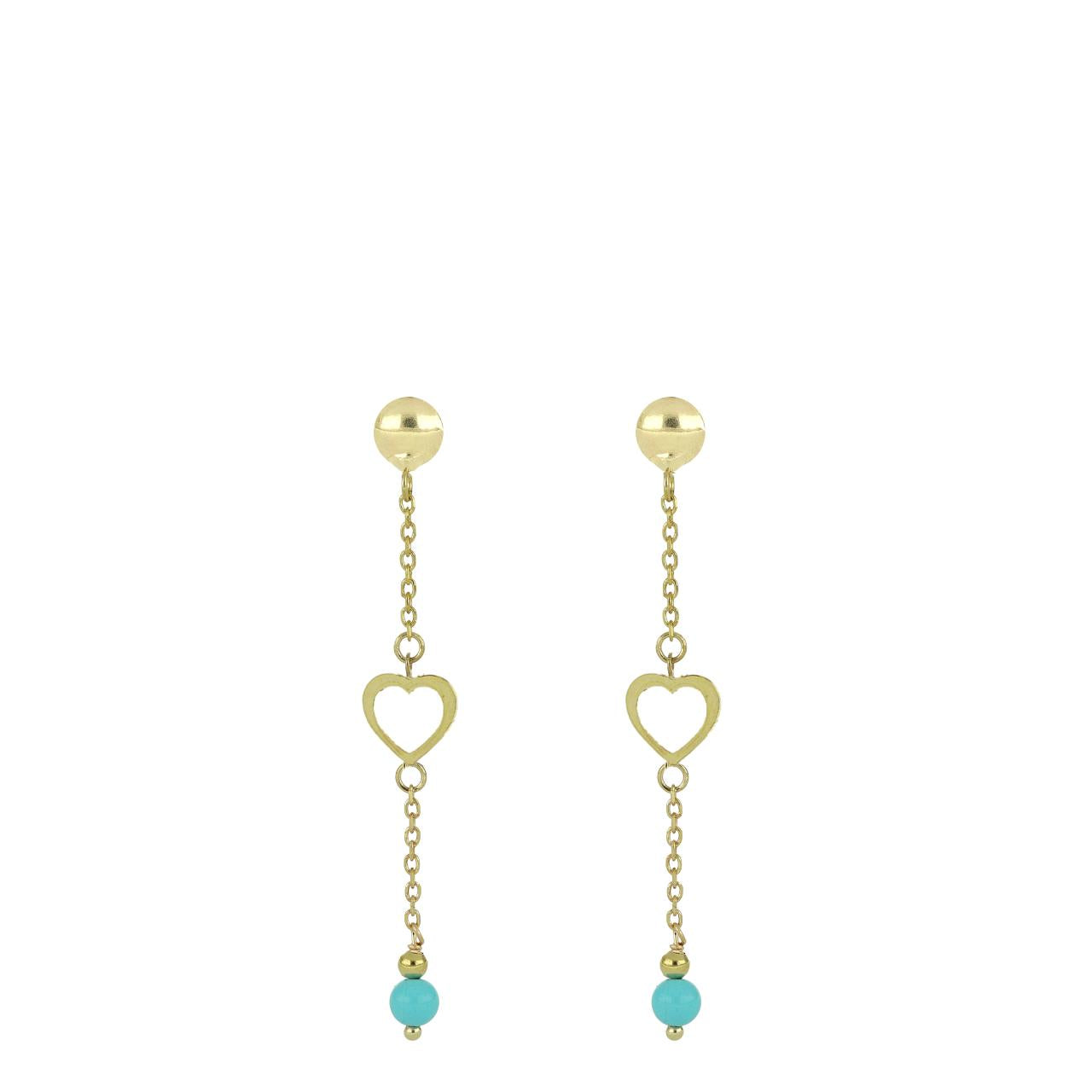 Orecchini Pendenti con Cuore e perla Turchese in Oro 9kt
