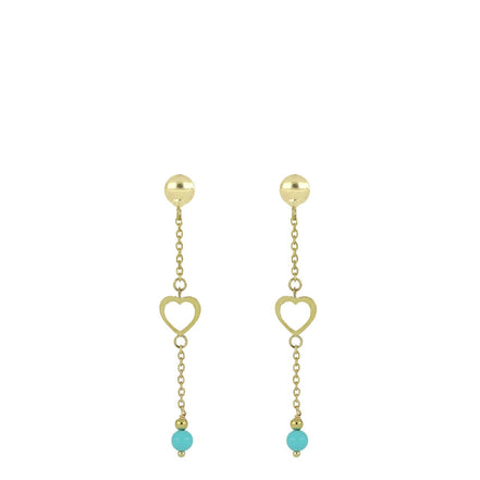 Orecchini Pendenti con Cuore e perla Turchese in Oro 9kt