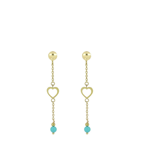 Orecchini Pendenti con Cuore e perla Turchese in Oro 9kt