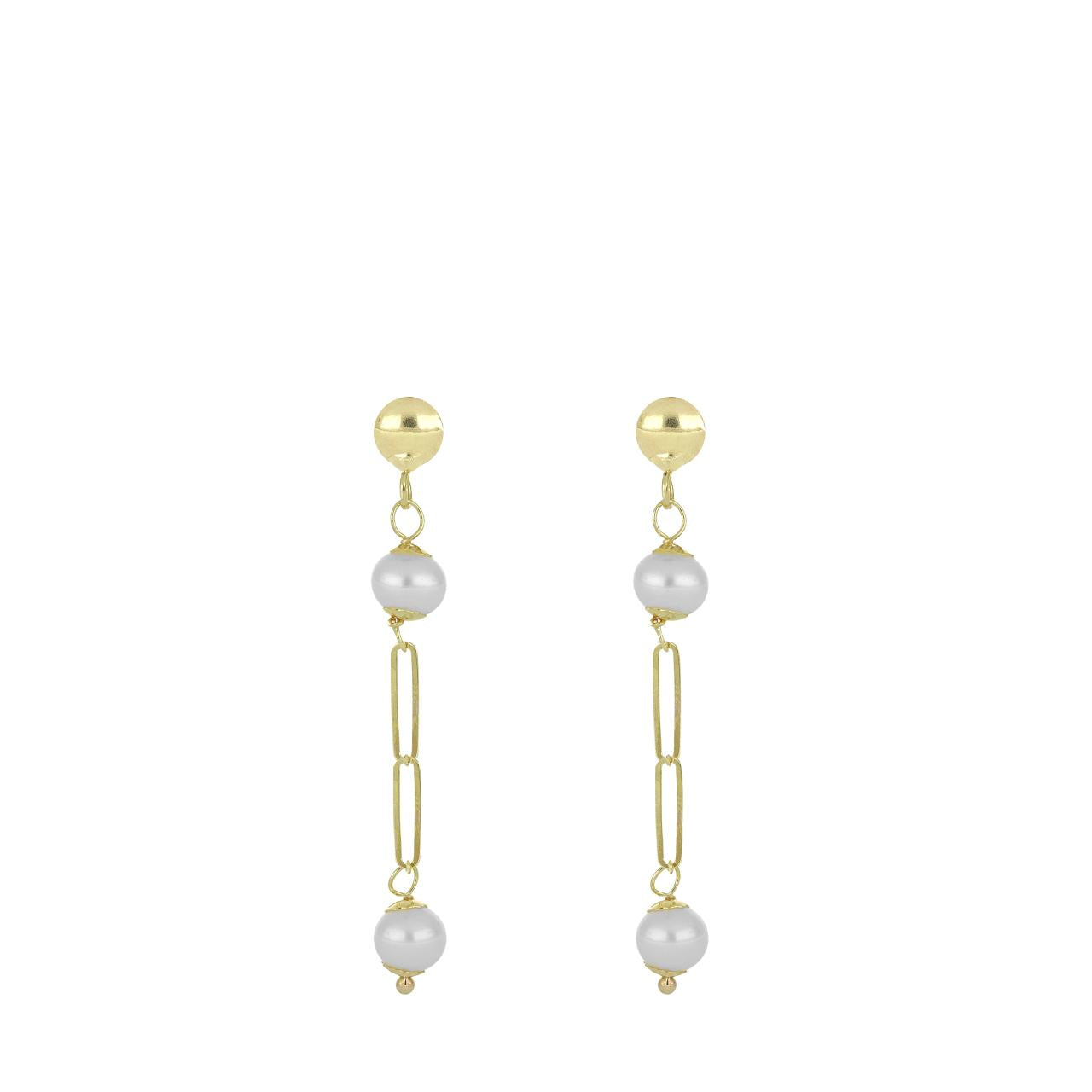 igold - Orecchini Pendenti con Perle e Catena in Oro 375% 9kt