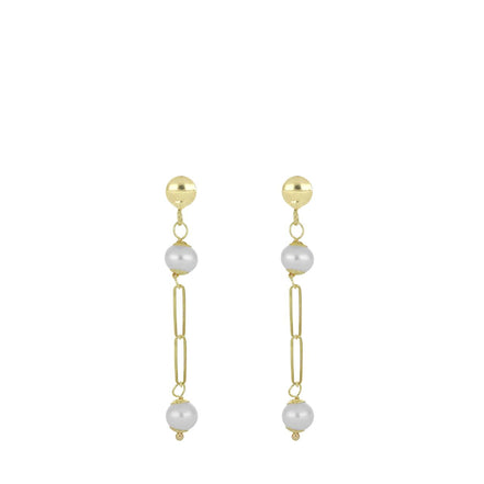 igold - Orecchini Pendenti con Perle e Catena in Oro 375% 9kt