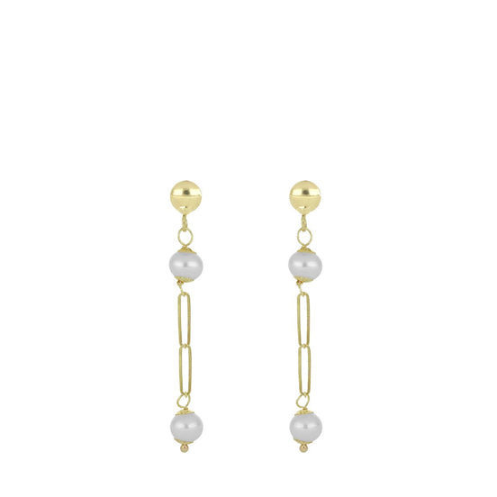 igold - Orecchini Pendenti con Perle e Catena in Oro 375% 9kt