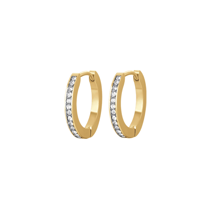 luca barra - ORECCHINI DONNA IN ACCIAIO IP GOLD CON CRISTALLI BIANCHI