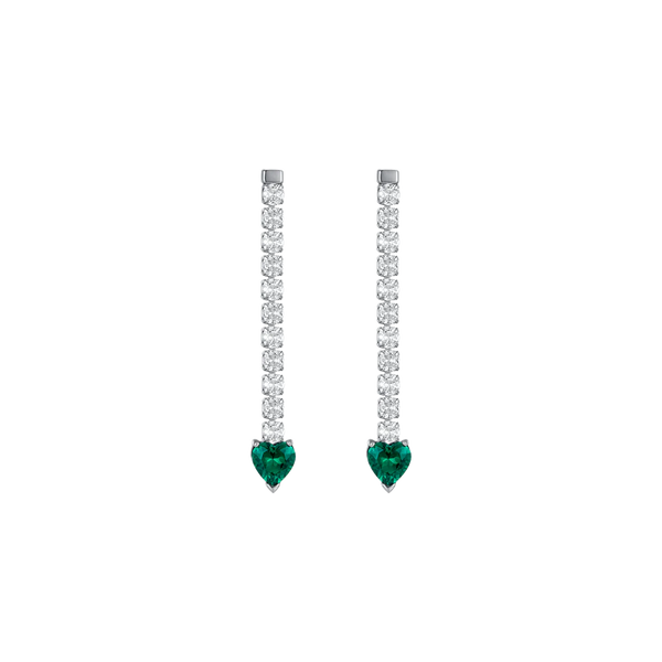luca barra - ORECCHINI TENNIS DONNA IN ACCIAIO CON CRISTALLI BIANCHI E CUORI CRISTALLI VERDI