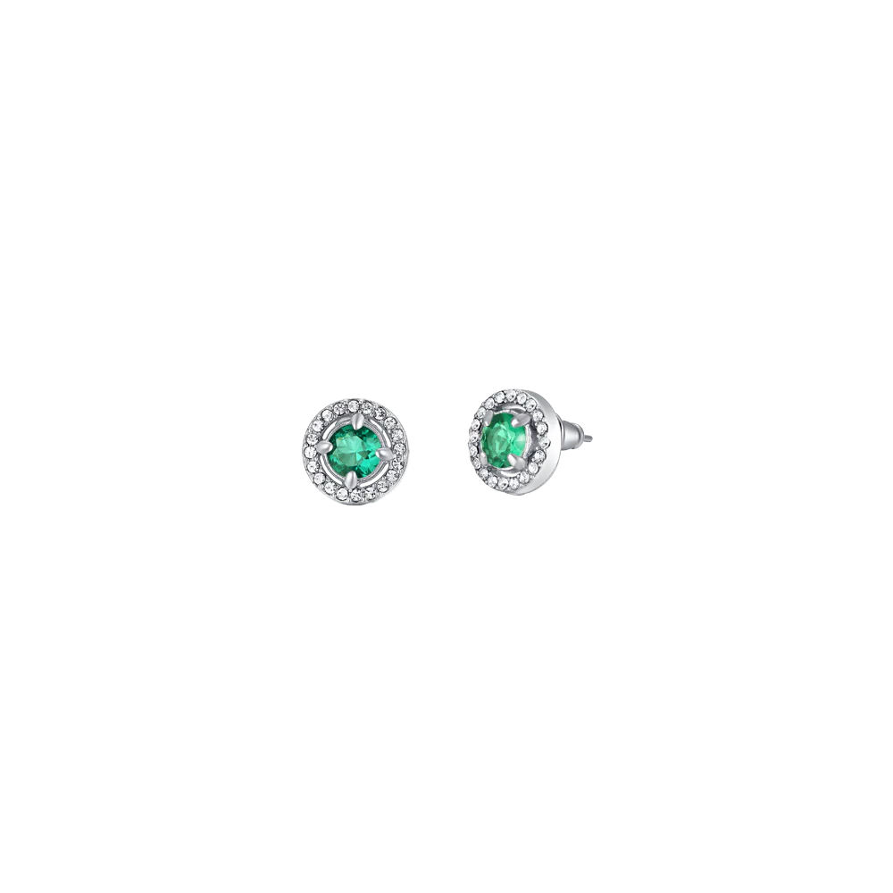 luca barra - ORECCHINI DONNA IN ACCIAIO ZIRCONE VERDE
