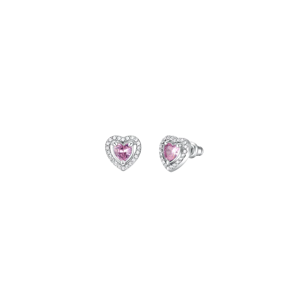 luca barra - ORECCHINI DONNA IN ACCIAIO CUORE ZIRCONE ROSA
