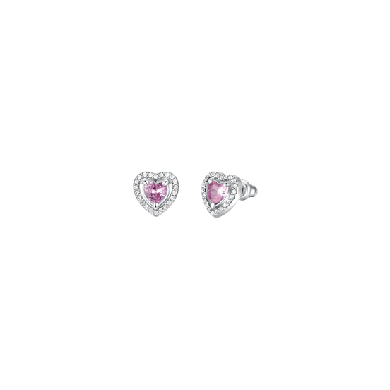 luca barra - ORECCHINI DONNA IN ACCIAIO CUORE ZIRCONE ROSA