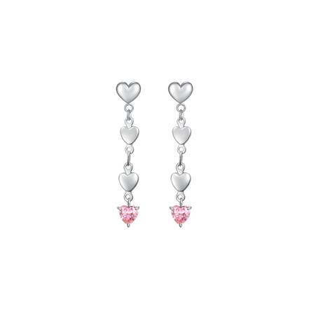 luca barra - ORECCHINI DONNA IN ACCIAIO CON CUORI E ZIRCONE ROSA