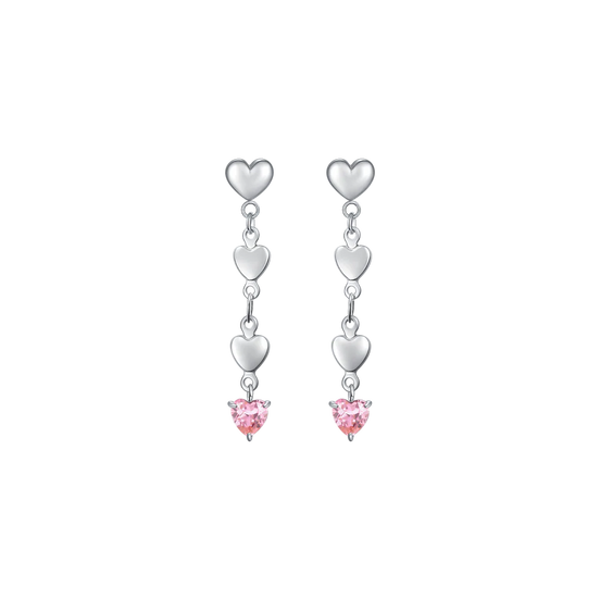 luca barra - ORECCHINI DONNA IN ACCIAIO CON CUORI E ZIRCONE ROSA