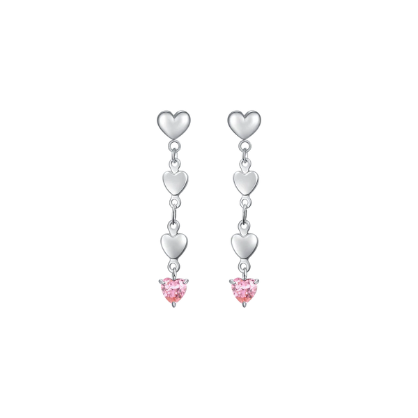 luca barra - ORECCHINI DONNA IN ACCIAIO CON CUORI E ZIRCONE ROSA