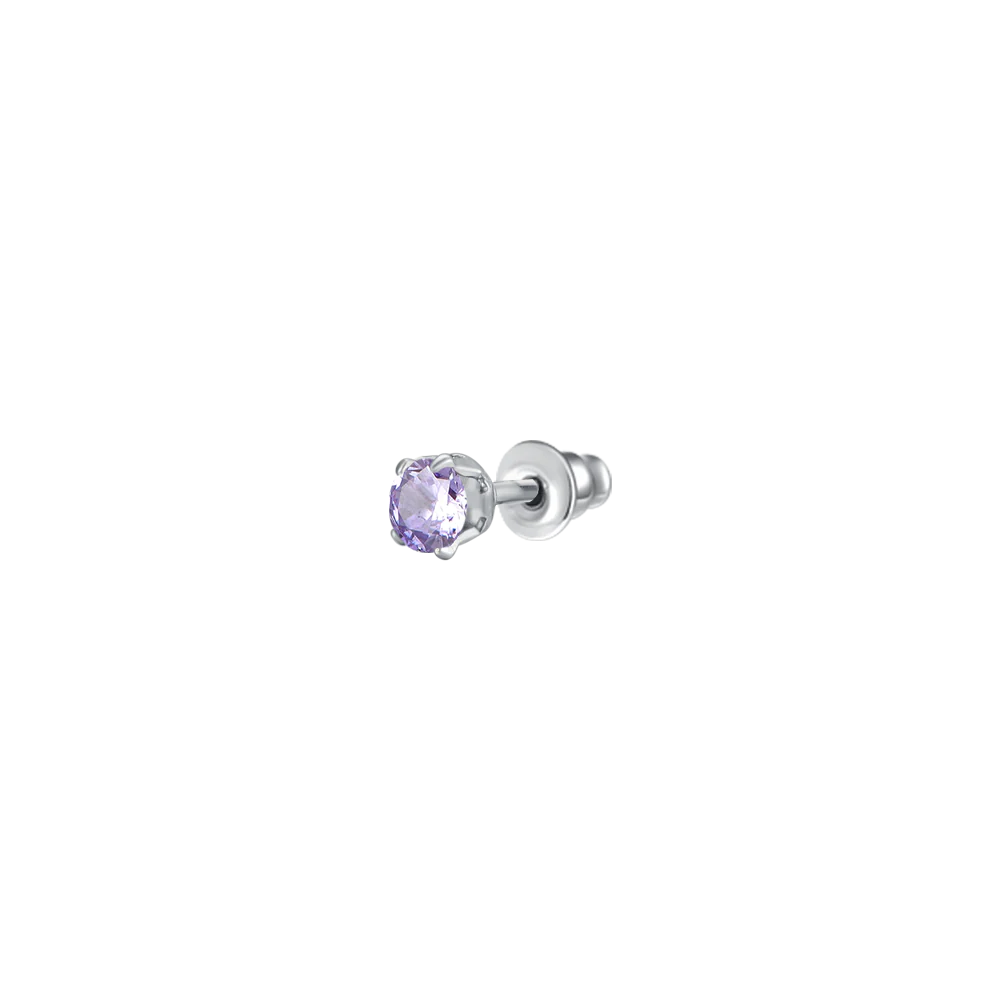 luca barra - MONO ORECCHINO DONNA IN ACCIAIO CON ZIRCONE VIOLA