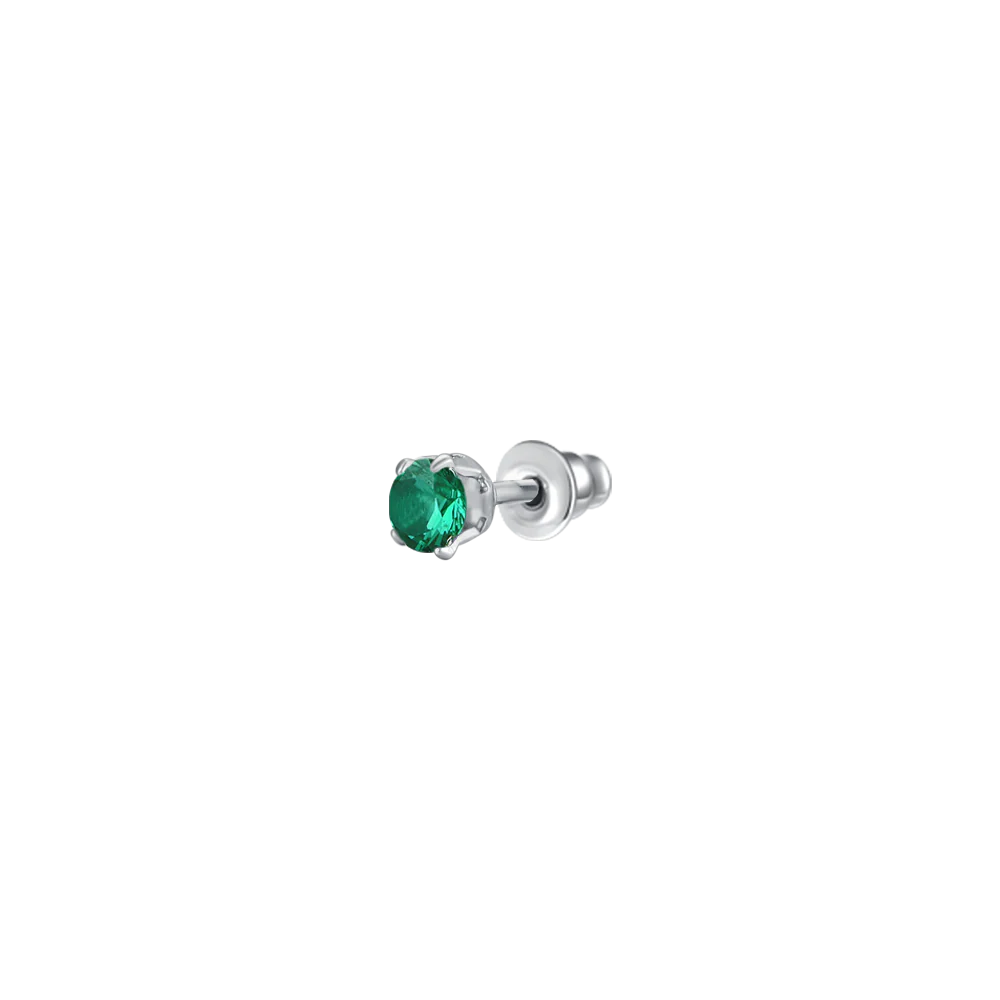 luca barra - MONO ORECCHINO DONNA IN ACCIAIO CON ZIRCONE VERDE