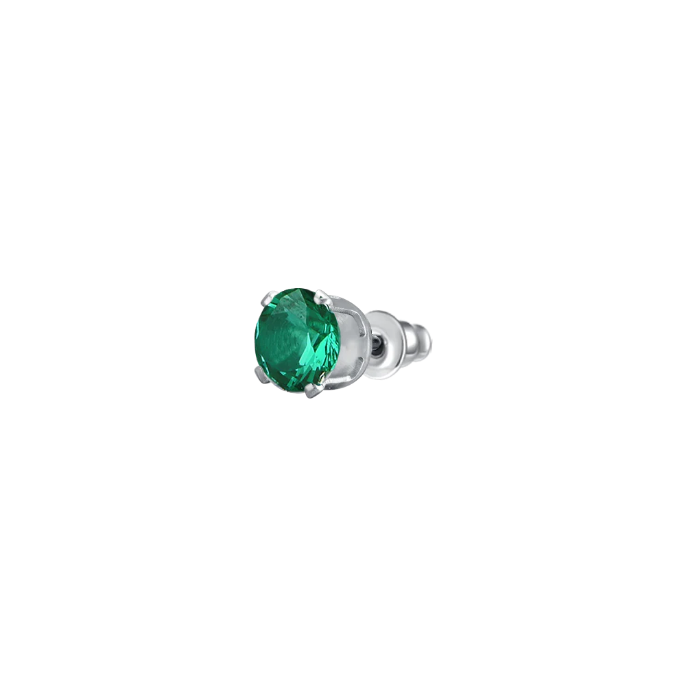 luca barra - MONO ORECCHINO DONNA IN ACCIAIO CON ZIRCONE VERDE