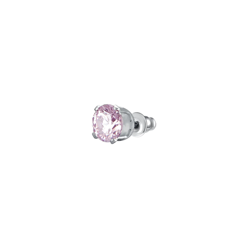 luca barra - MONO ORECCHINO DONNA IN ACCIAIO CON ZIRCONE ROSA