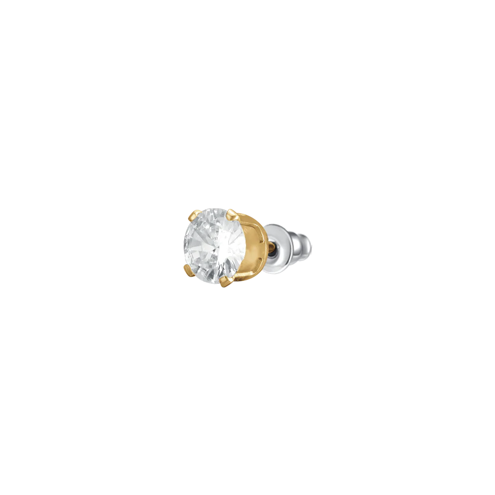 luca barra - MONO ORECCHINO DONNA IN ACCIAIO IP GOLD CON ZIRCONE BIANCO