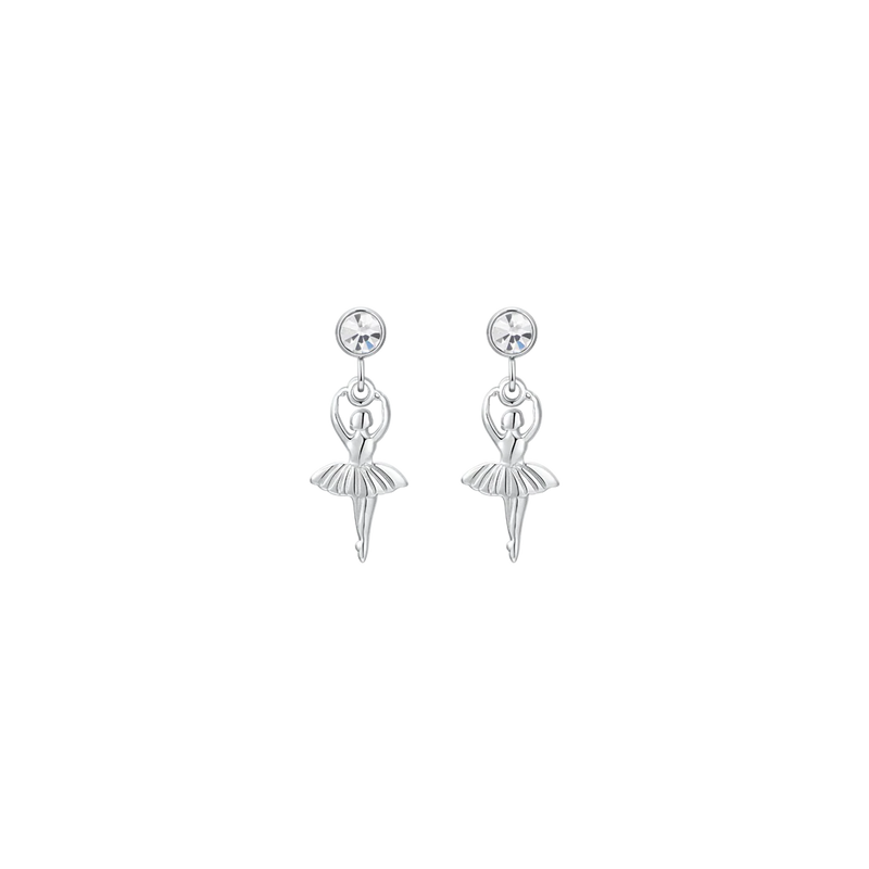 luca barra - ORECCHINI DONNA IN ACCIAIO CON BALLERINA E ZIRCONE BIANCO