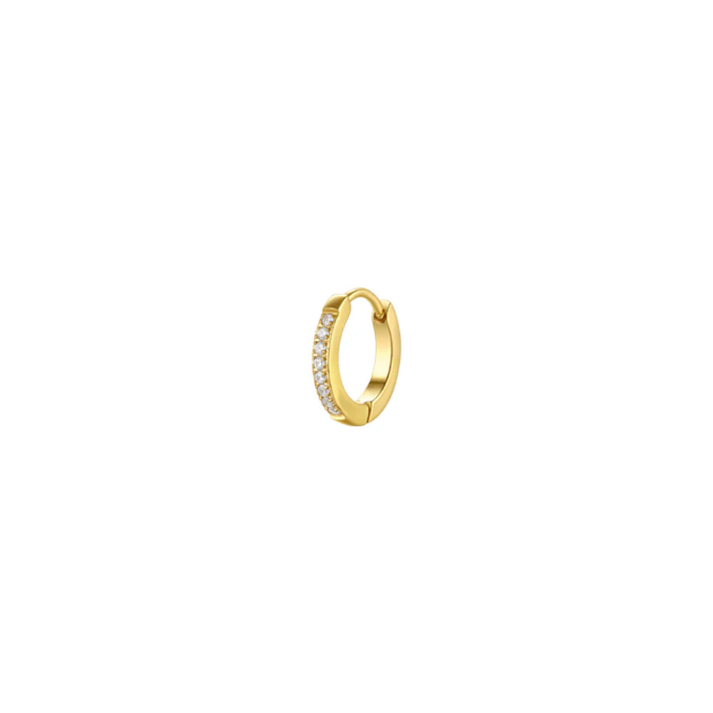luca barra - MONO ORECCHINI DONNA A CERCHIO IN ACCIAIO IP GOLD CON ZIRCONI BIANCHI