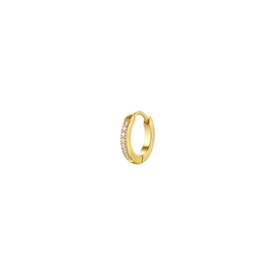 luca barra - MONO ORECCHINI DONNA A CERCHIO IN ACCIAIO IP GOLD CON ZIRCONI BIANCHI