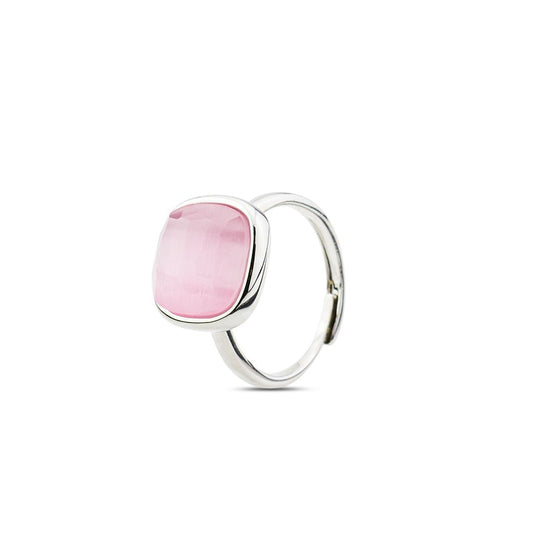 XAN207R Anello rodiato con cristallo grande rosa baby